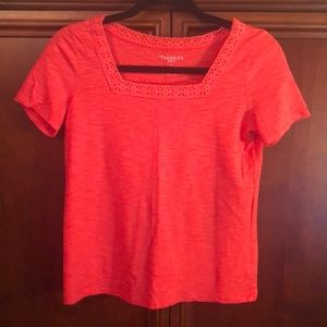 Talbots coral T-shirt with crochet neckline sizeP